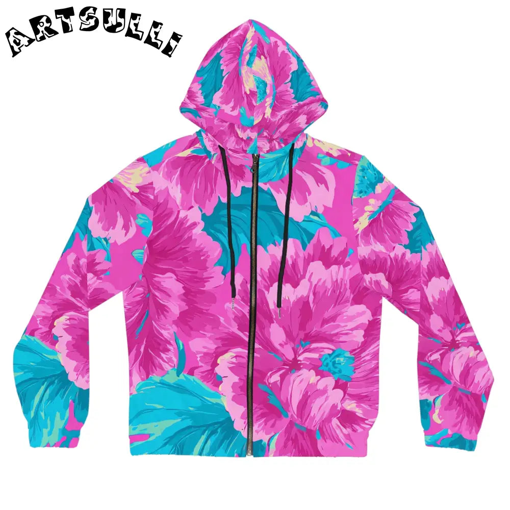 80s Dreamscape Floral Women’s Full-Zip Hoodie (AOP), Artsulli - Art is Long, Life is Short, All Over Prints, Size, XS, Color, Black, , , 30301716697076359567