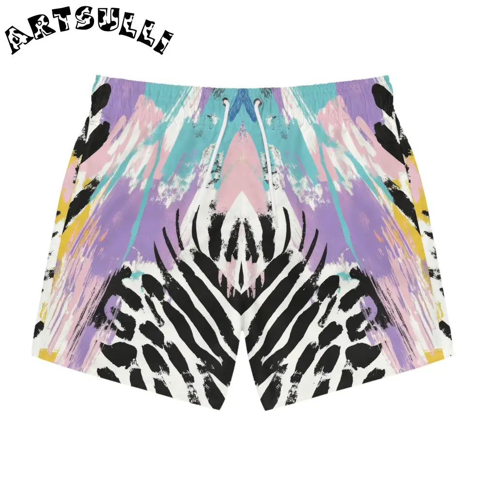 Wild Zebra Stripes x Paint Brush Strokes Multi-Color Swim Trunks (AOP), Artsulli - Art is Long, Life is Short, All Over Prints, Size, XS, Color, Seam thread color automatically matched to design, , , 91822583980000071305