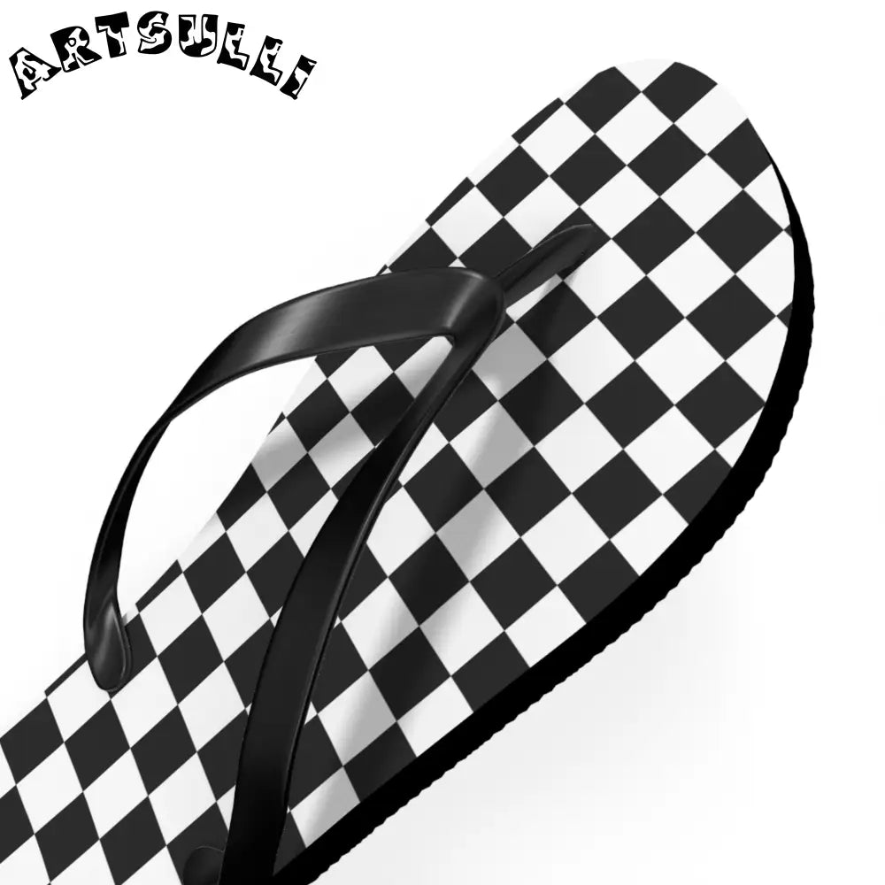 JAKKOUTTHEBXX Checkerboard White and Black Flip Flops JAKKOUTTHEBXX