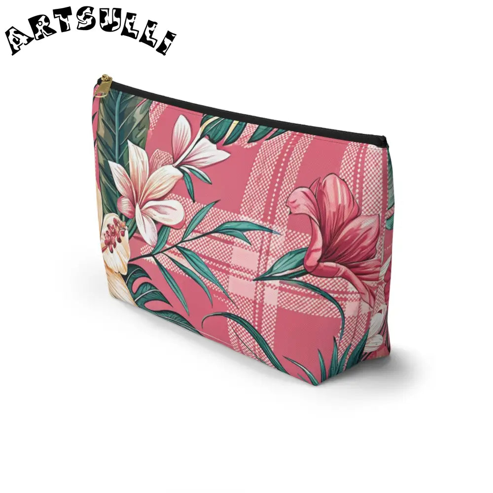 JAKKOUTTHEBXX Plaid x Floral Burgundy and Green Accessory Pouch w