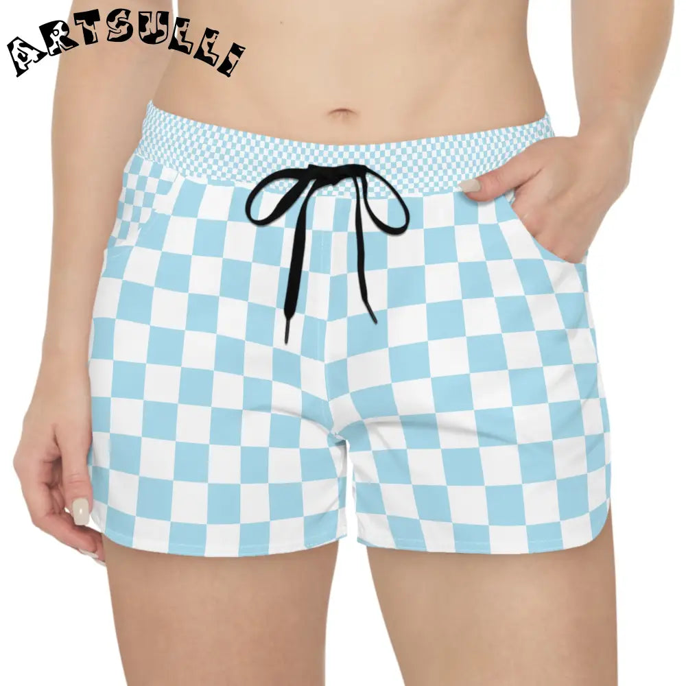 JAKKOUTTHEBXX Checkerboard Light Blue Women’s Casual Shorts (AOP)
