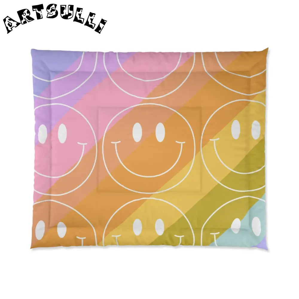 JAKKOUTTHEBXX Smiley Face x Rainbow Stripes Multi-Color Comforter