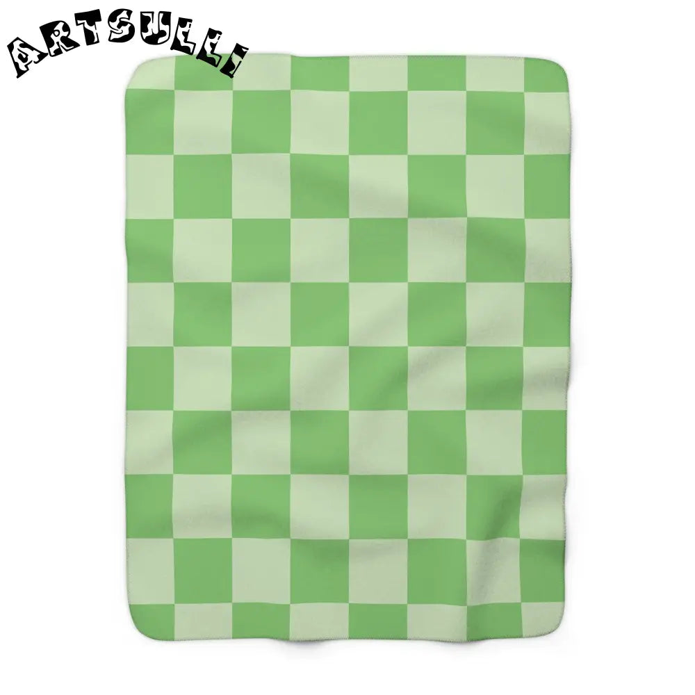 JAKKOUTTHEBXX Checkerboard Green Sherpa Fleece Blanket JAKKOUTTHEBXX
