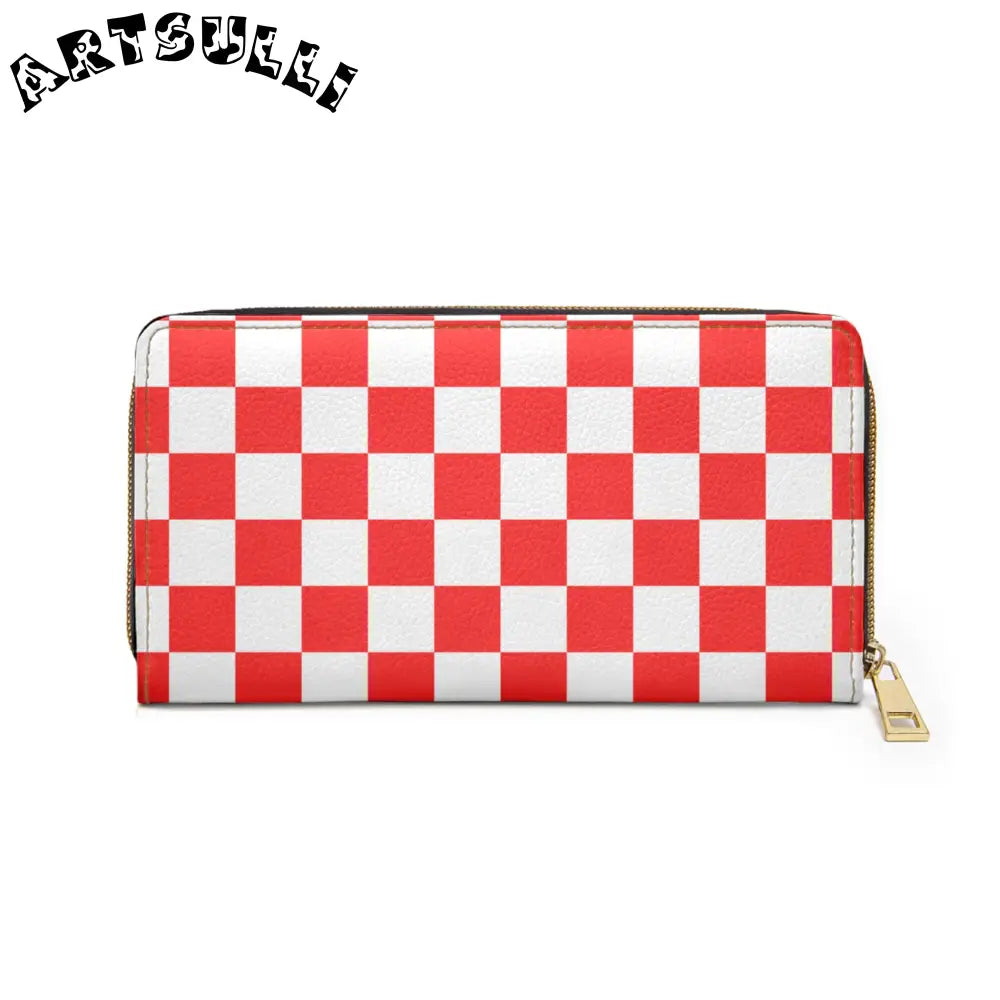 JAKKOUTTHEBXX Checkerboard Red and White Zipper Wallet JAKKOUTTHEBXX