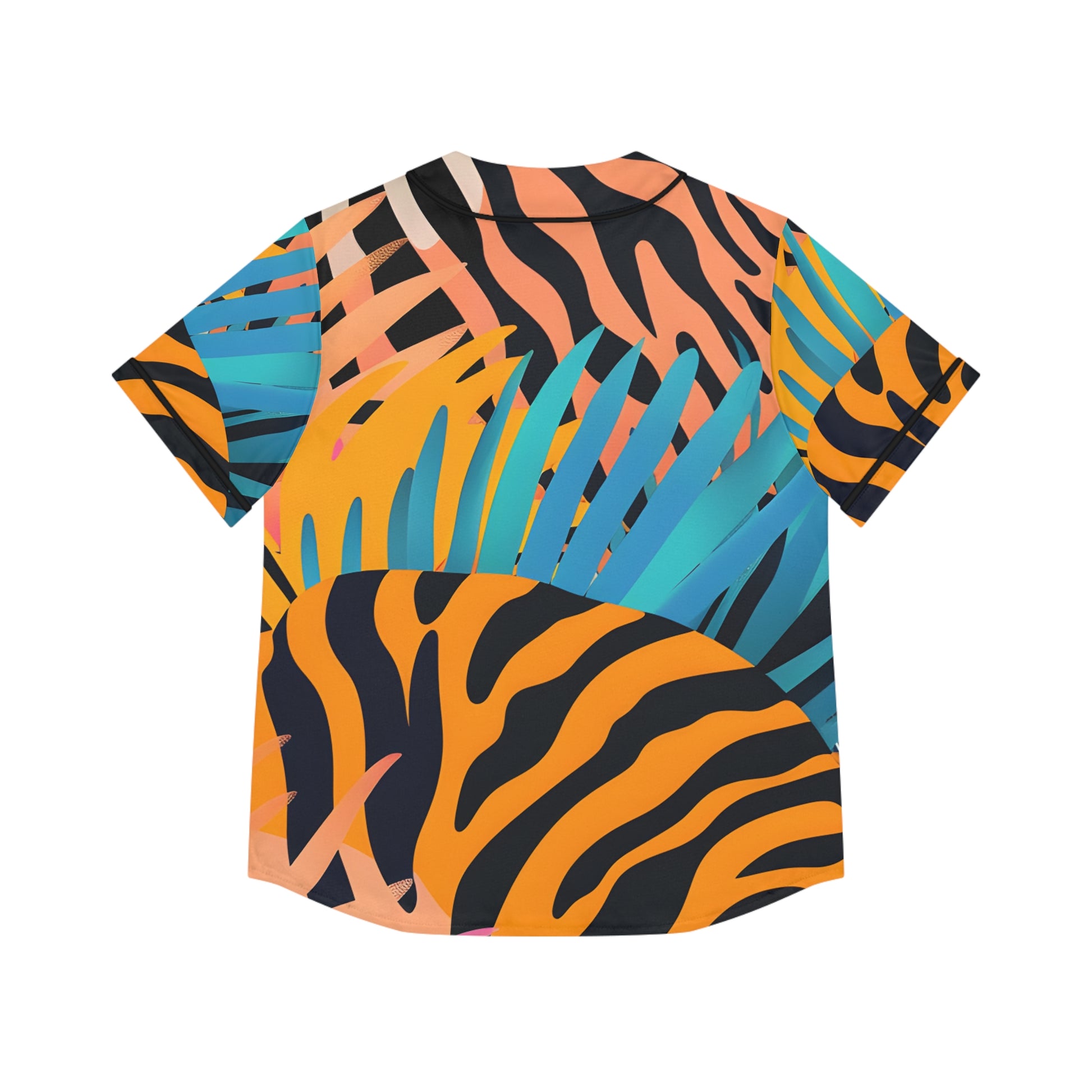 Palm Leaves x Zebra Stripes x  Tiger Stripes Orange and Blue  Women's Baseball Jersey (AOP), Artsulli - Art is Long, Life is Short, All Over Prints, , , , , , , 