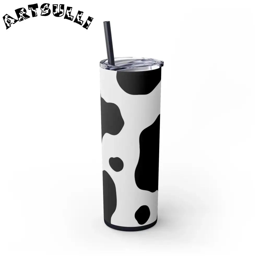 JAKKOUTTHEBXX White cow print skinny tumbler with clear lid