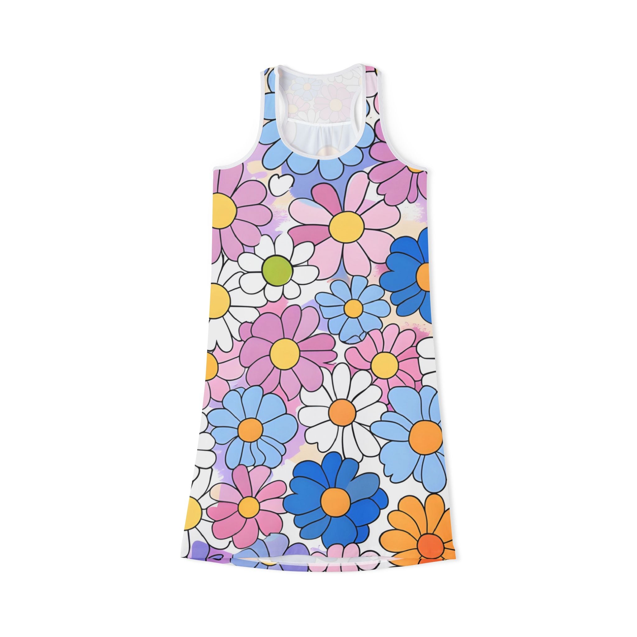 Flower Hour Purple and Blue Women's Racerback Dress (AOP), Artsulli - Art is Long, Life is Short, Tank Top, Size, XS, Color, White, , , 53691372654520