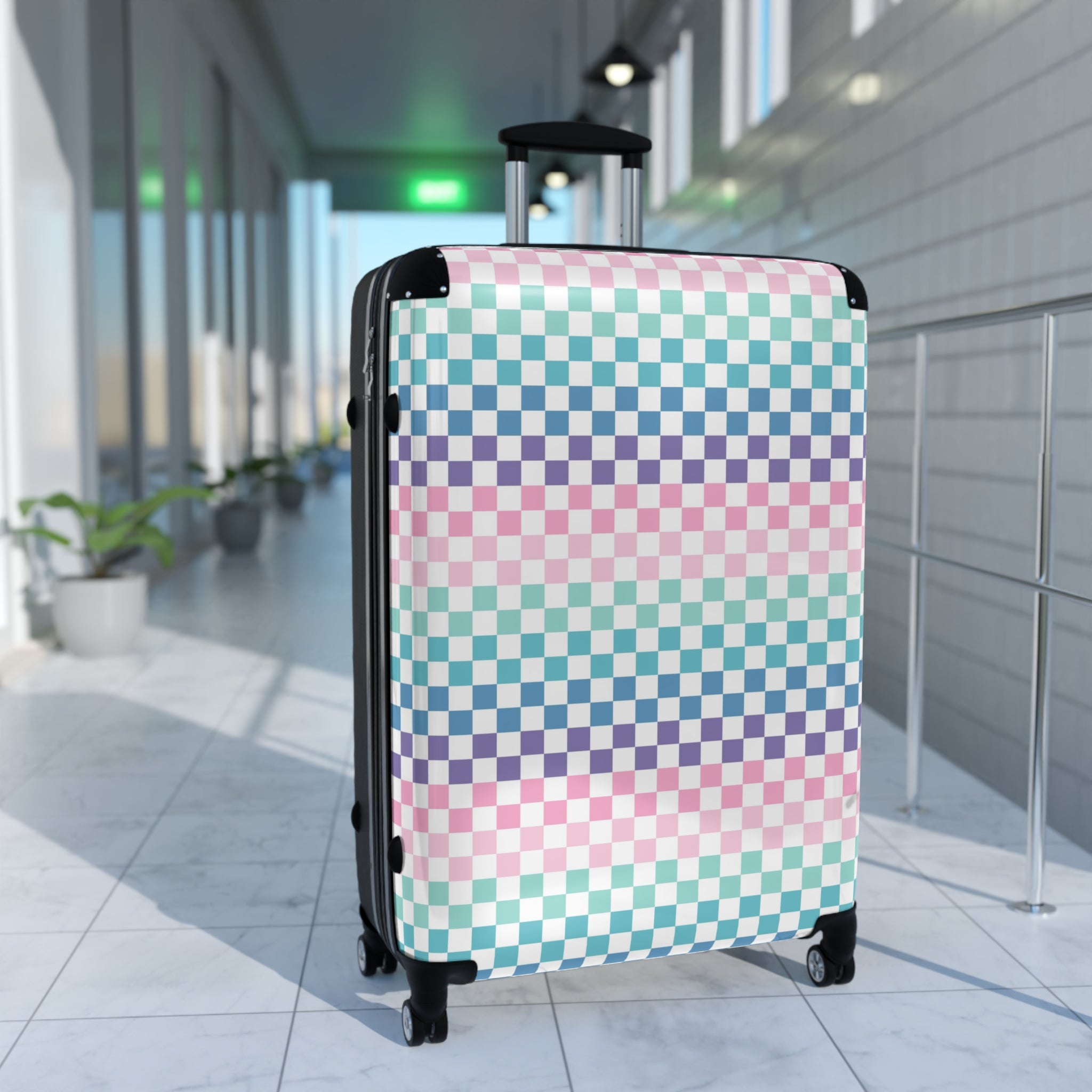 Vaporwave Rainbow  Checkerboard II Multi-Color Suitcase, Artsulli - Art is Long, Life is Short, Bags, , , , , , , 