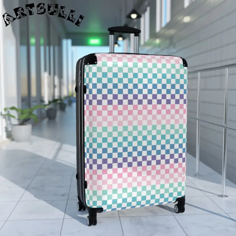 JAKKOUTTHEBXX Vaporwave Rainbow Checkerboard II Multi-Color Suitcase