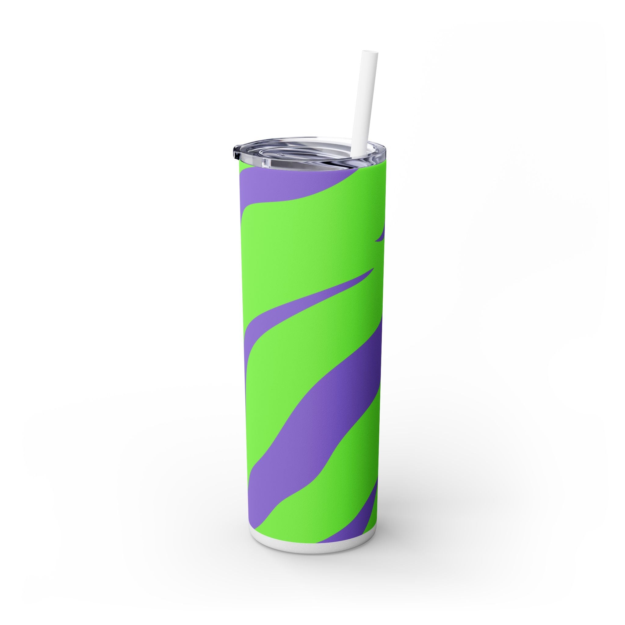 Tyrannosaurus Print Green and Purple Skinny Tumbler with Straw, 20oz, Artsulli - Art is Long, Life is Short, Mug, , , , , , , 
