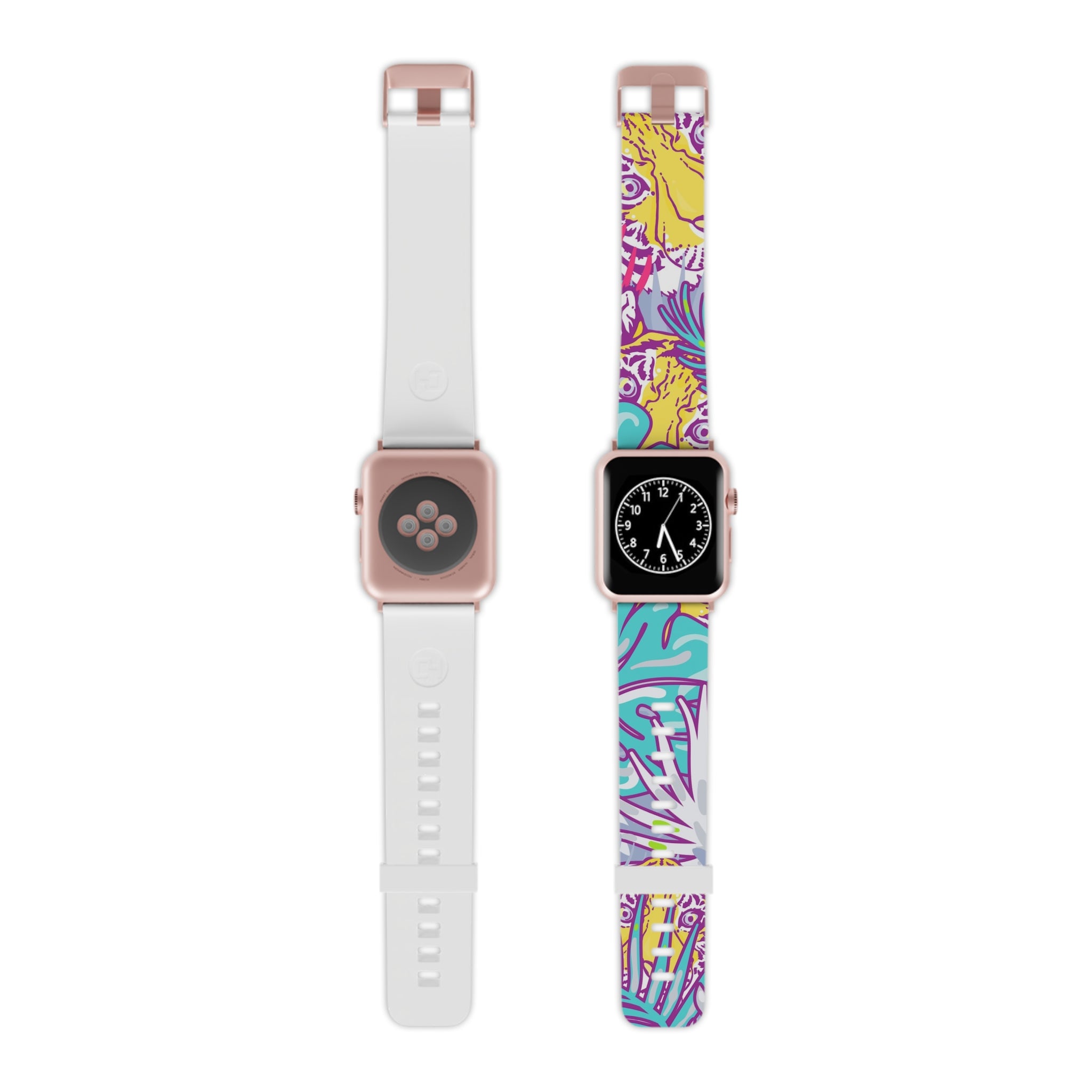 Tropical Floral Tigers Torquise and Purple Watch Band for Apple Watch, Artsulli - Art is Long, Life is Short, Accessories, Size, 7.5'' × 0.75'' / 38 - 40 mm, Color, Rose Gold, , , 14250279991610