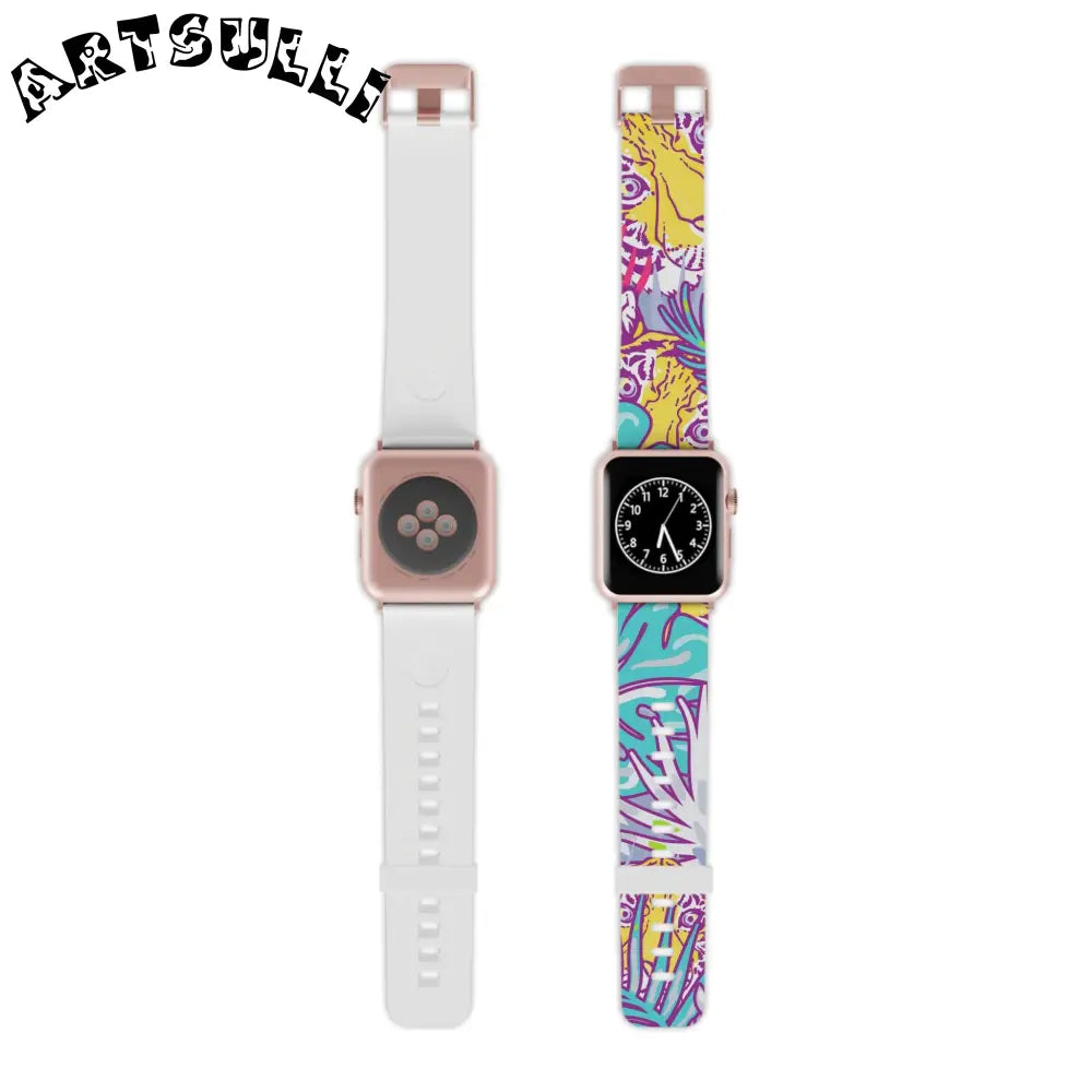 JAKKOUTTHEBXX Tropical Floral Tigers Torquise and Purple Watch Band