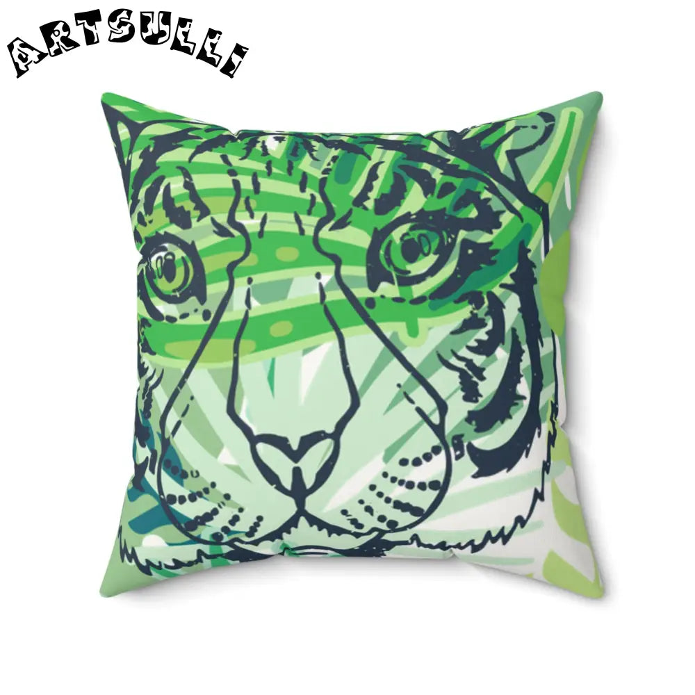 JAKKOUTTHEBXX Tropical Jungle Tigers Green Faux Suede Square Pillow