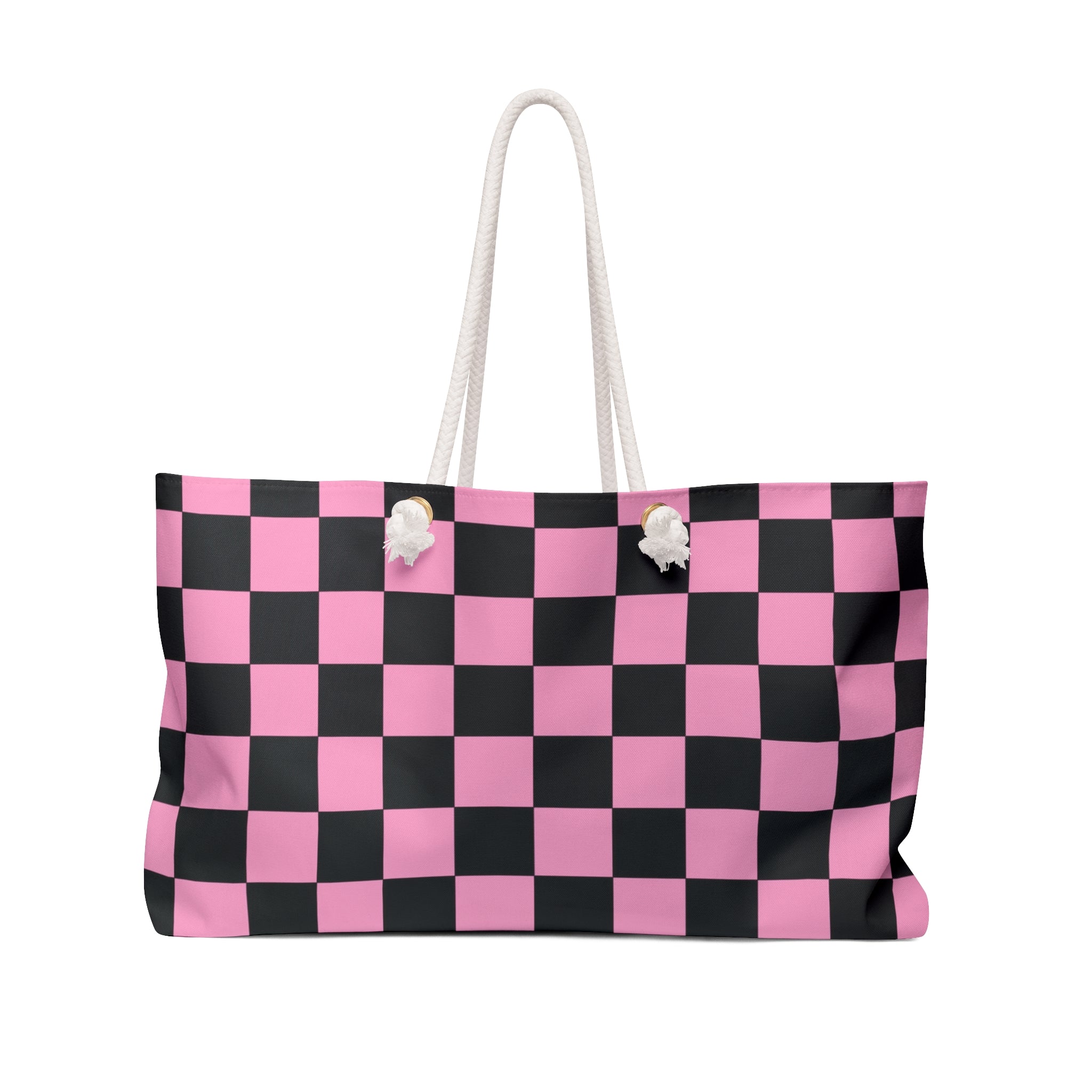 Checkerboard Black and Pink Weekender Bag, Artsulli - Art is Long, Life is Short, Bags, Size, 24" × 13", , , , , 19075306565100265242