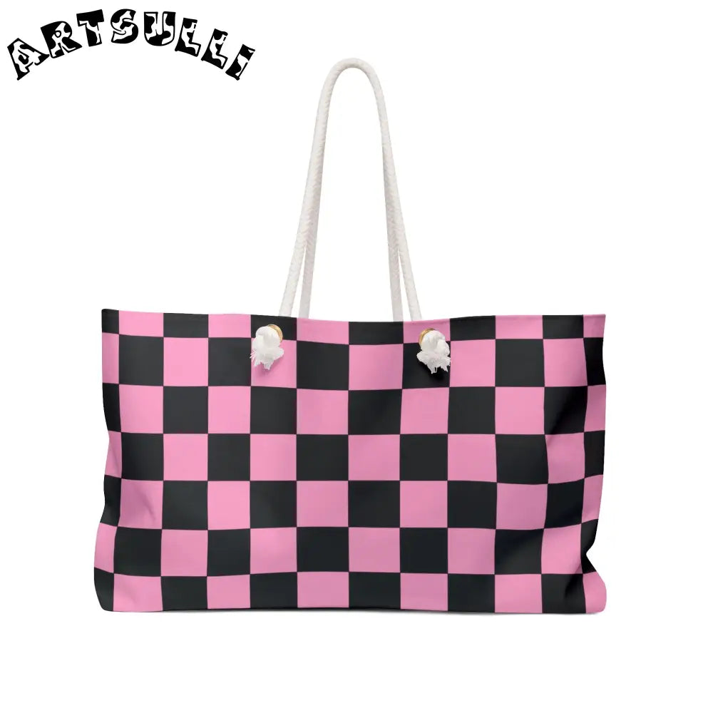 JAKKOUTTHEBXX Checkerboard Black and Pink Weekender Bag