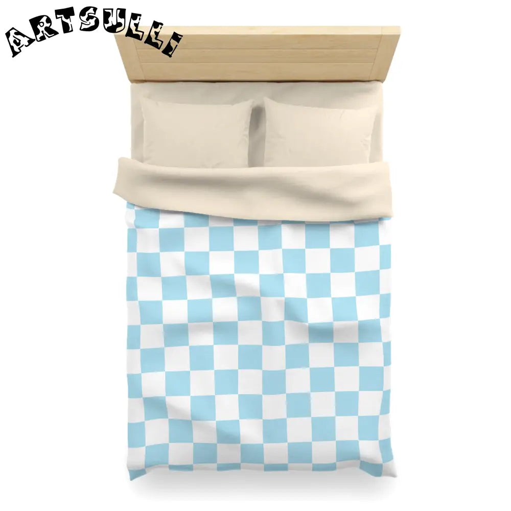 JAKKOUTTHEBXX Checkerboard Sky Blue Microfiber Duvet Cover