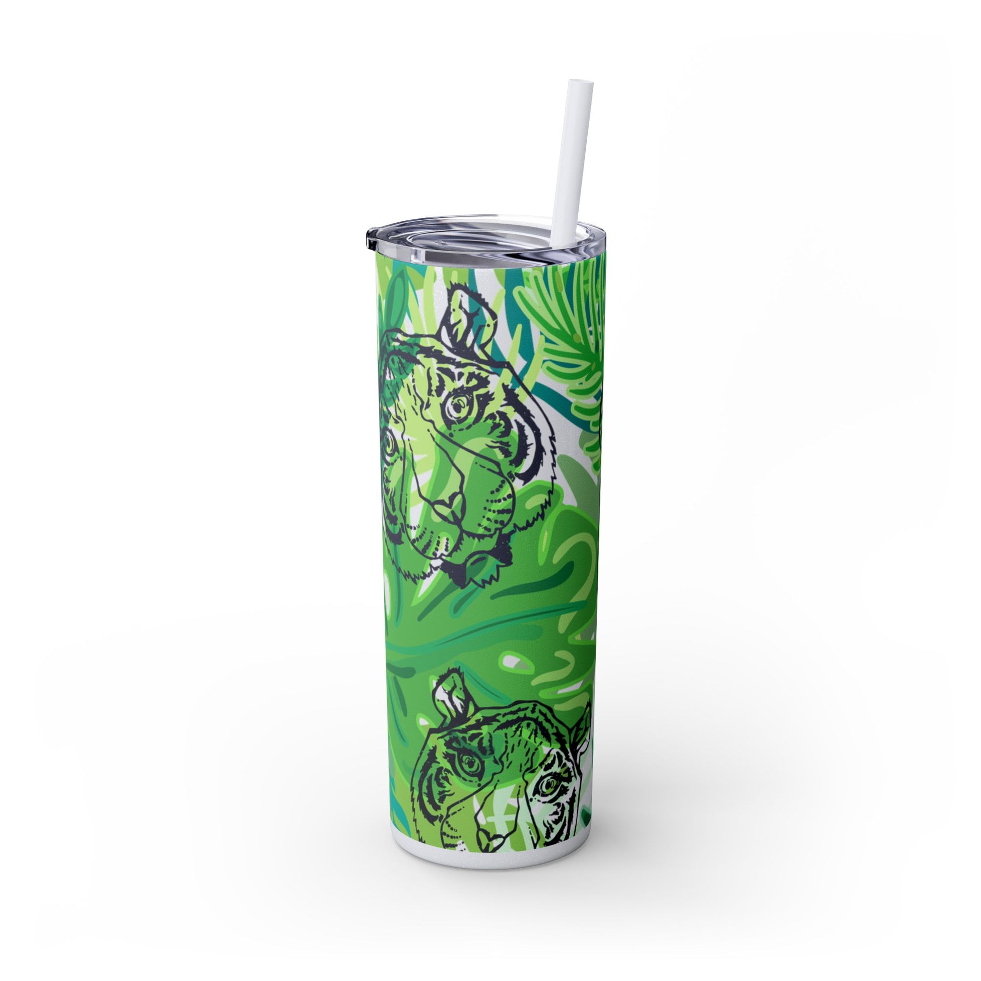 Tropical Jungle Tigers Green Skinny Tumbler with Straw, 20oz, Artsulli - Art is Long, Life is Short, Mug, , , , , , , 