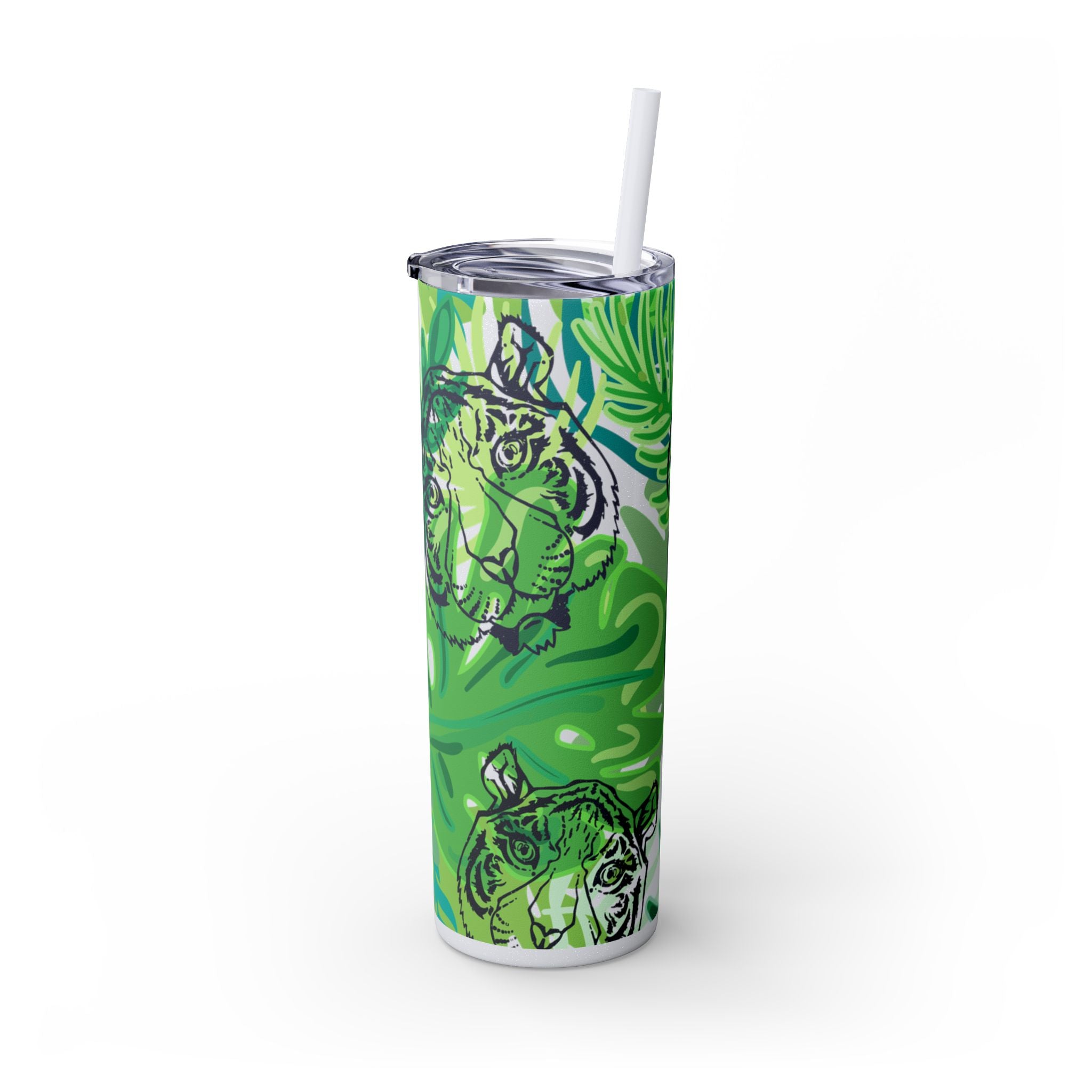 Tropical Jungle Tigers Green Skinny Tumbler with Straw, 20oz, Artsulli - Art is Long, Life is Short, Mug, , , , , , , 