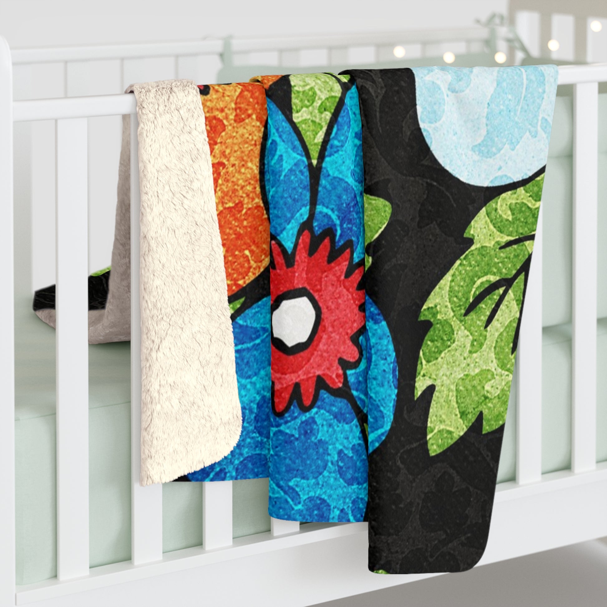 Groovy Black Floral Kl Sherpa Fleece Blanket, Artsulli - Art is Long, Life is Short, Home Decor, , , , , , , 