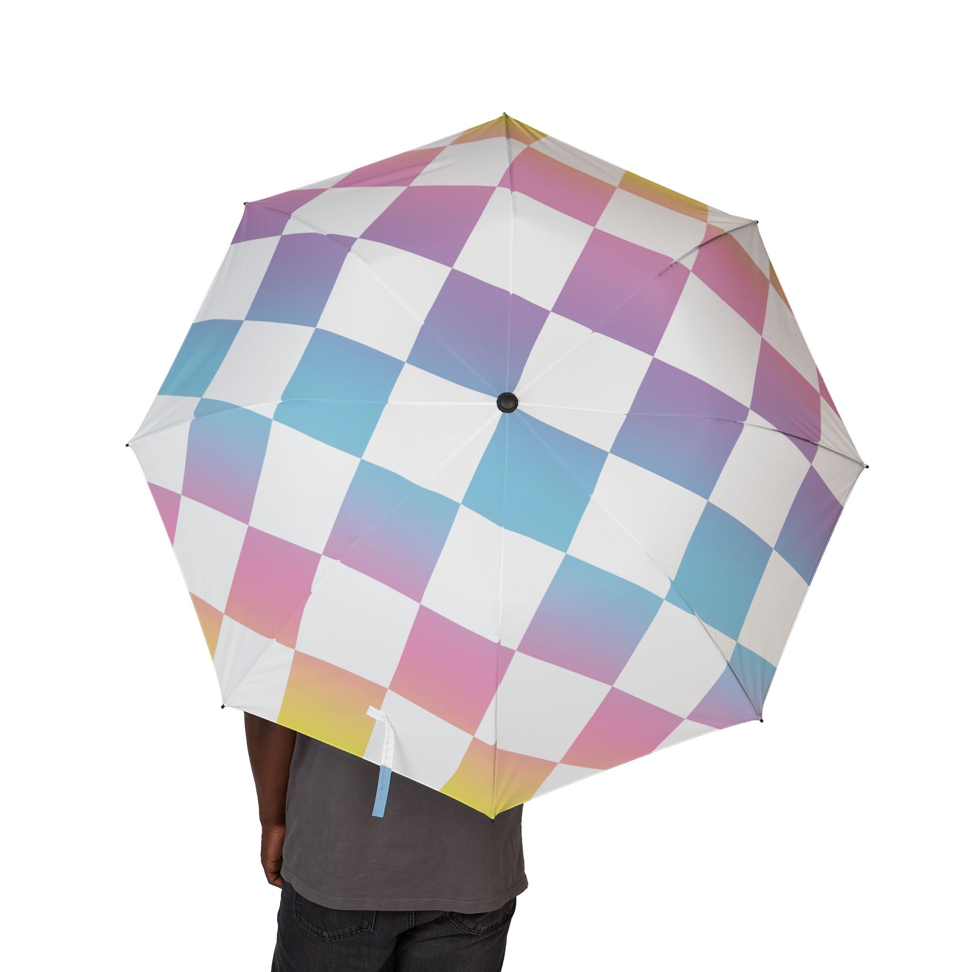 Vaporwave Check Semi-Automatic Foldable Umbrella, Artsulli - Art is Long, Life is Short, Accessories, , , , , , , 