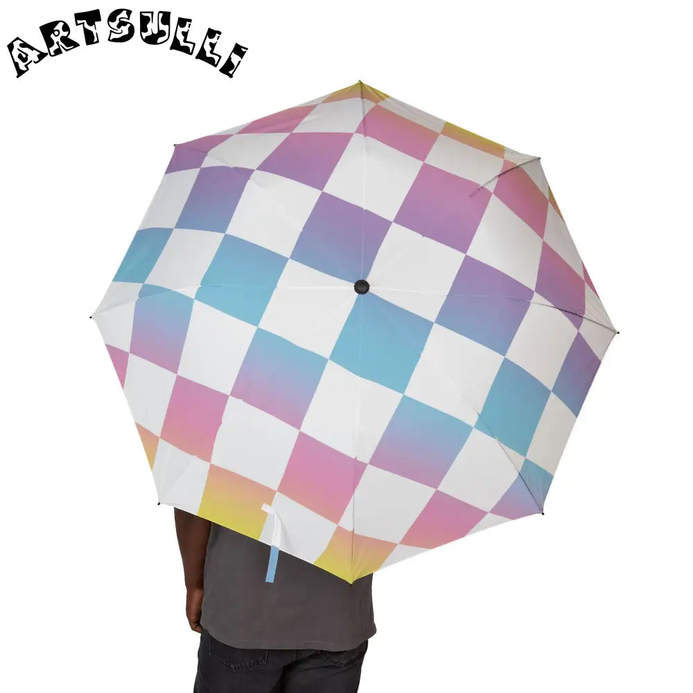 JAKKOUTTHEBXX Vaporwave Check Semi-Automatic Foldable Umbrella