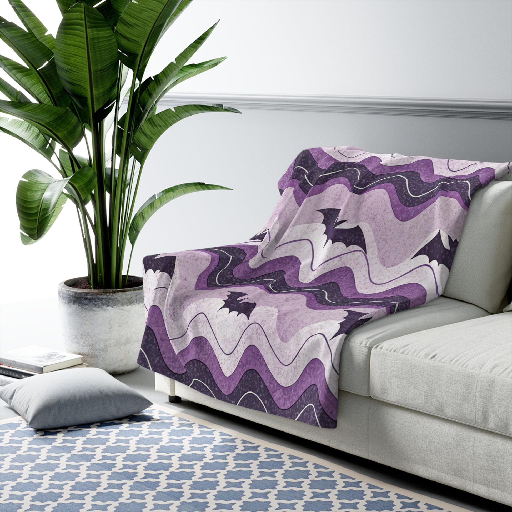 Bat Wave Sherpa Fleece Blanket, Artsulli - Art is Long, Life is Short, Home Decor, , , , , , , 