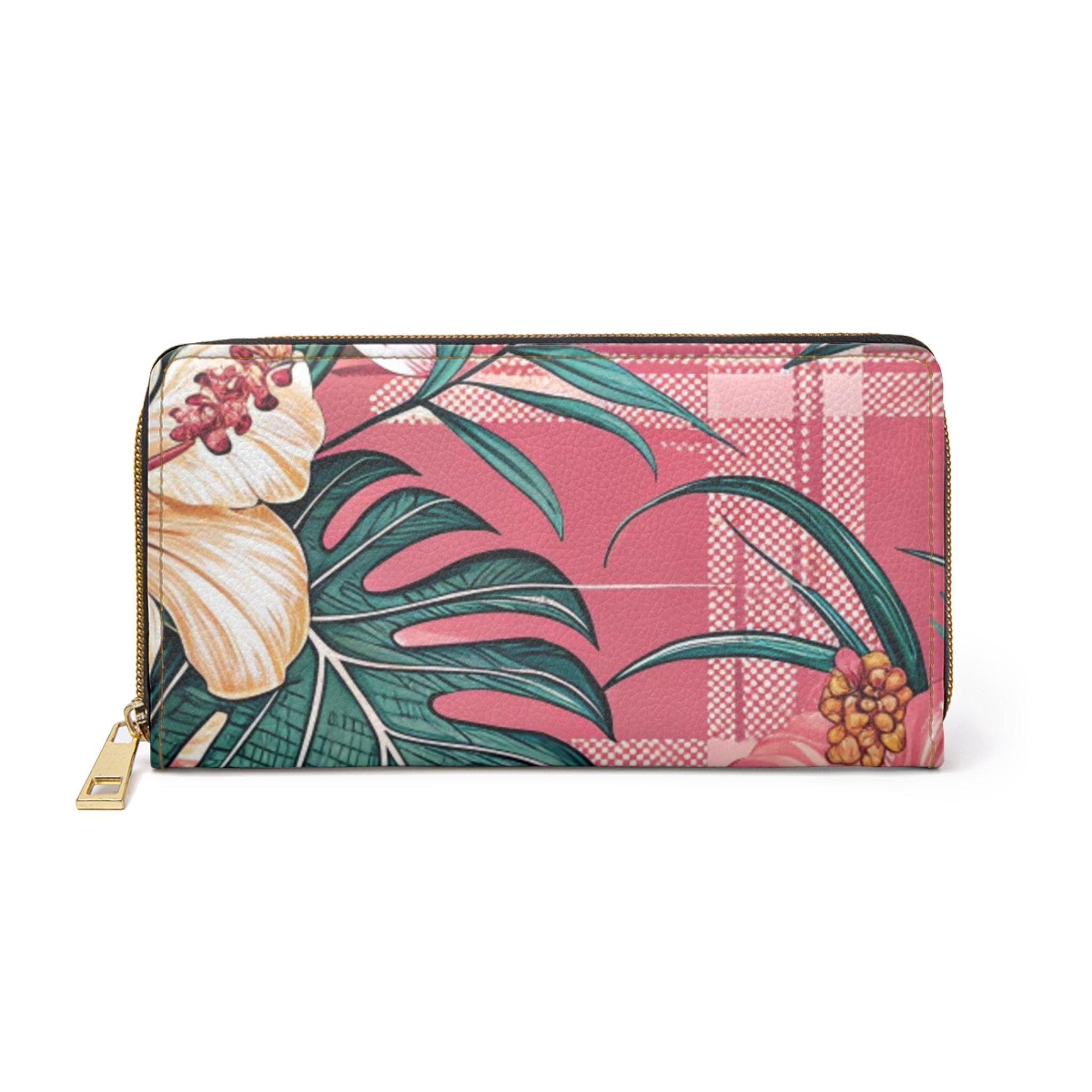 Plaid x Floral Burgundy and Green Zipper Wallet, Artsulli - Art is Long, Life is Short, Accessories, Size, One size, Color, White, , , 95119957377374