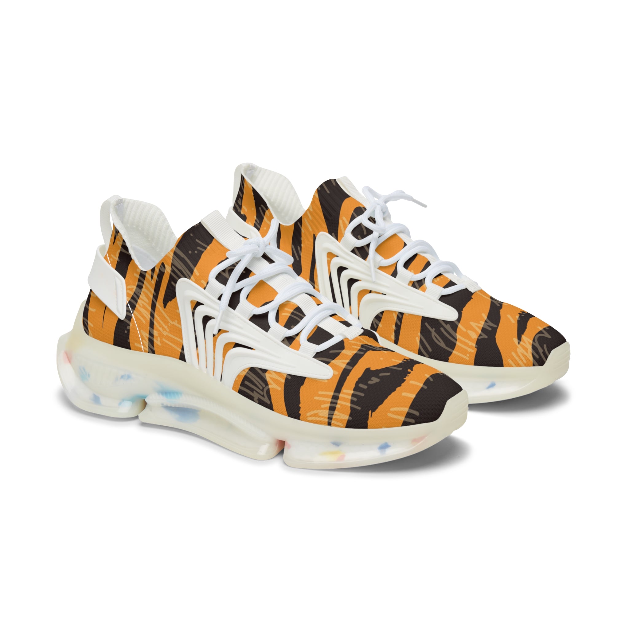Tiger Scratches Orange and Black Women's Mesh Sneakers, Artsulli - Art is Long, Life is Short, Shoes, Color, White sole, Size, US 5.5, , , 13367888506825