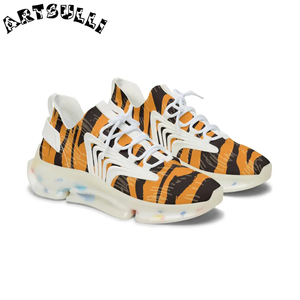 JAKKOUTTHEBXX Tiger Scratches Orange and Black Women’s Mesh Sneakers