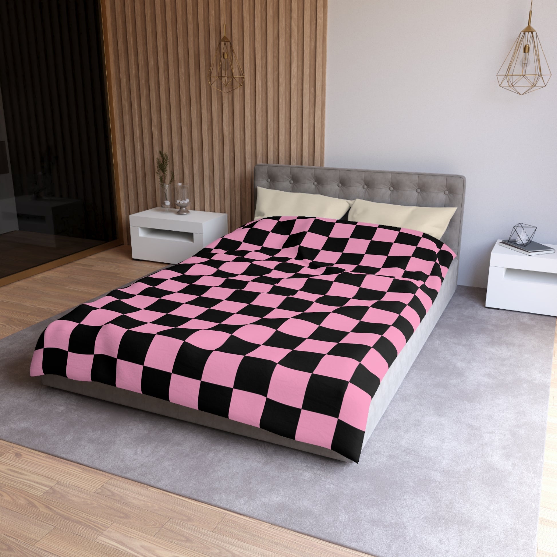 Checkerboard Black and Pink Microfiber Duvet Cover, Artsulli - Art is Long, Life is Short, Home Decor, , , , , , , 