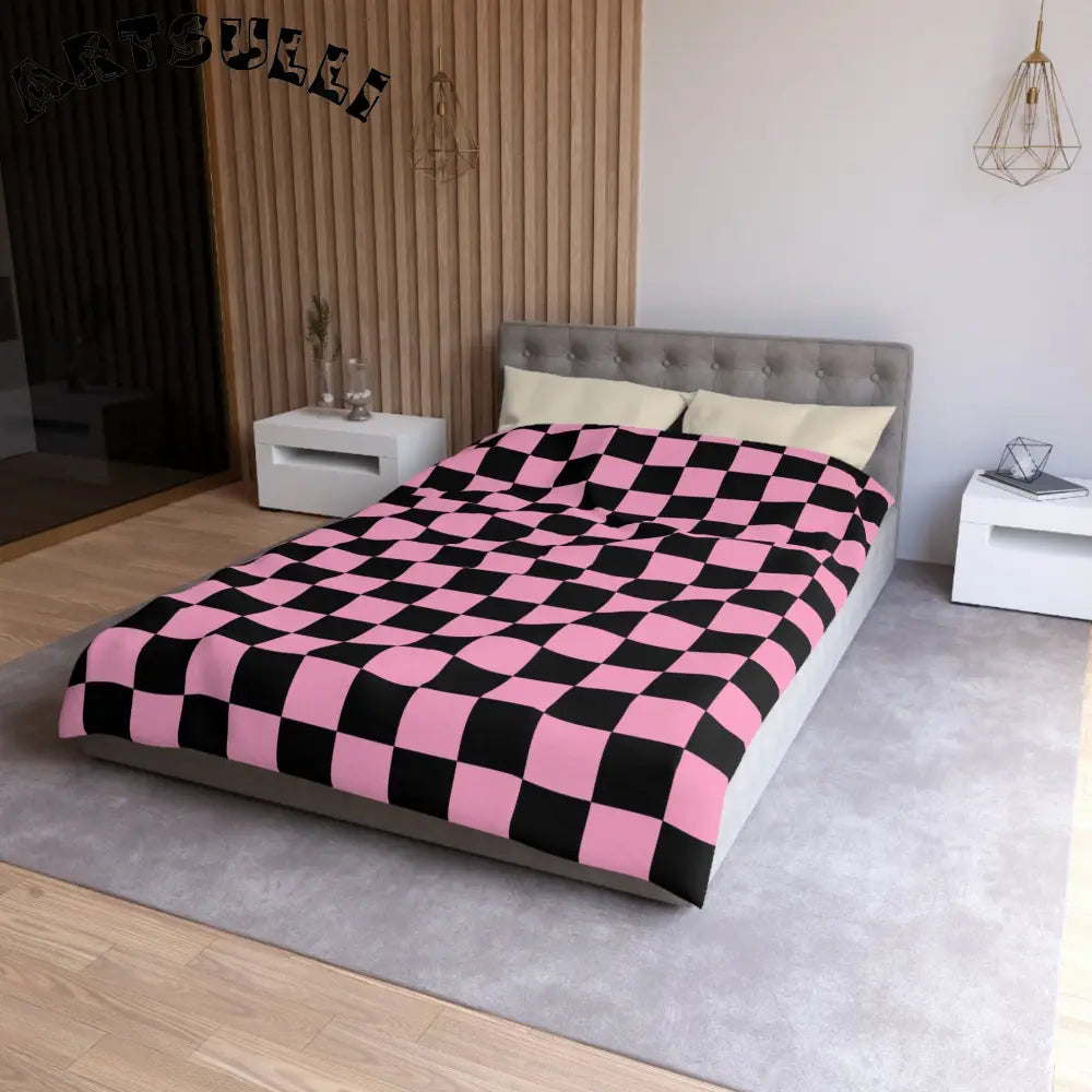 JAKKOUTTHEBXX Checkerboard Black and Pink Microfiber Duvet Cover