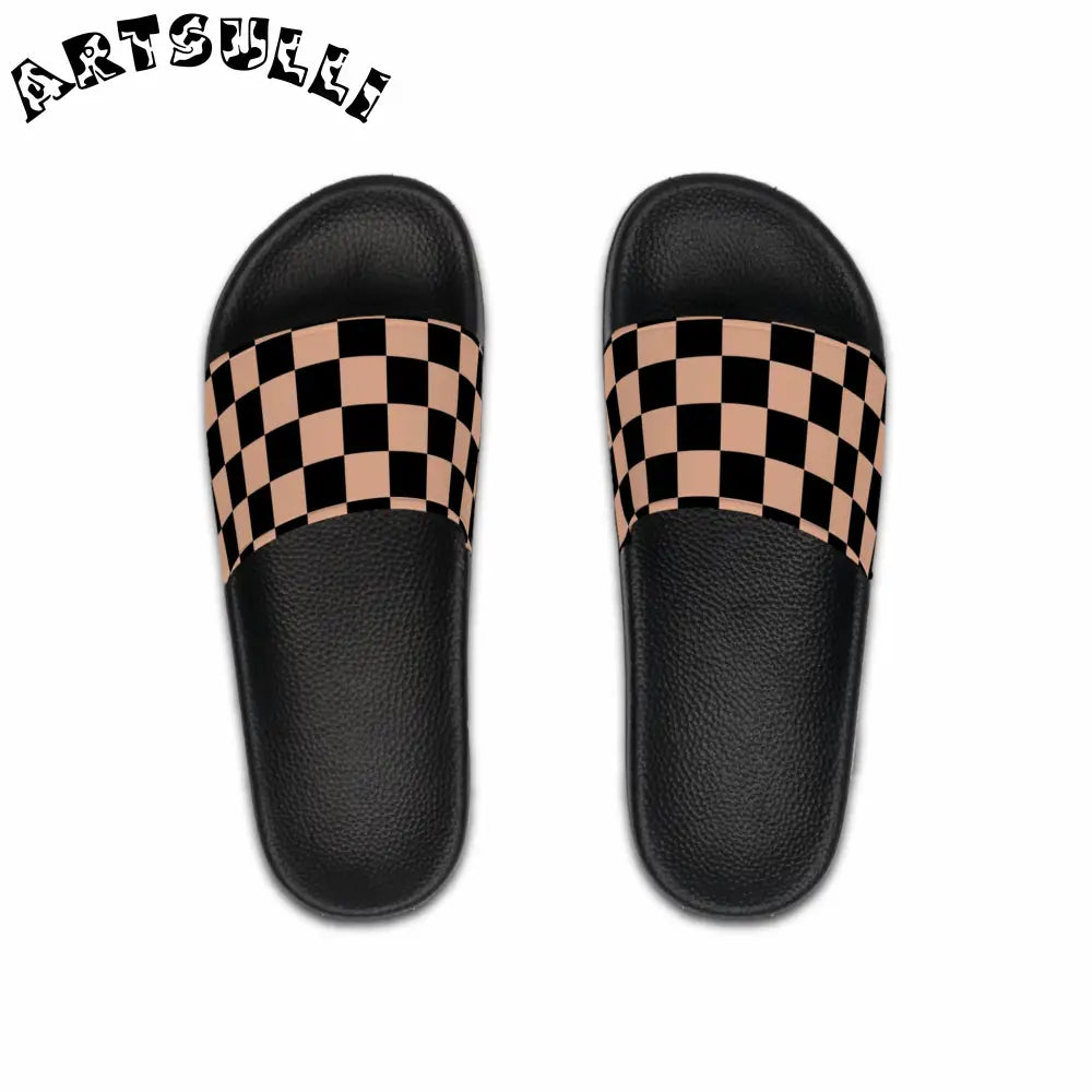 JAKKOUTTHEBXX Checkerboard Soft Orange and Black Men’s Slide Sandals