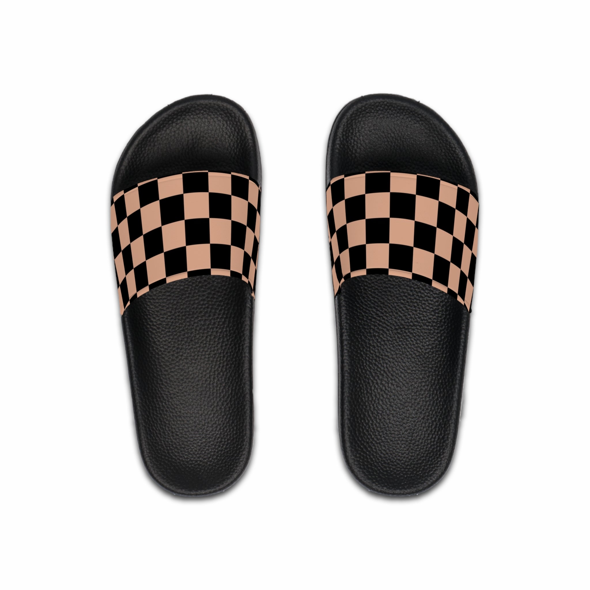 Checkerboard Soft Orange and Black Men's Slide Sandals, Artsulli - Art is Long, Life is Short, Shoes, Color, Black sole, Size, US 6, , , 13494364107694981796