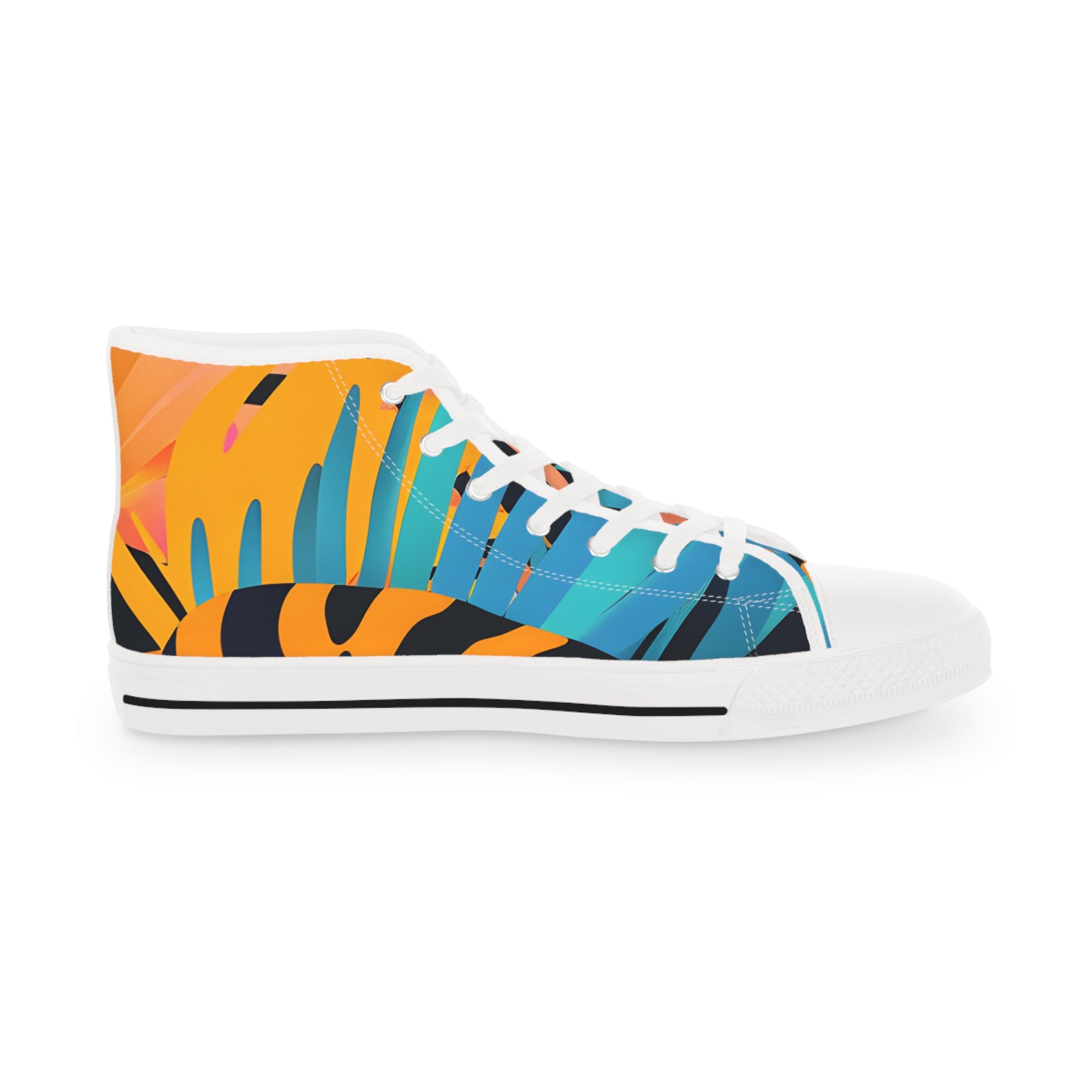 Palm Leaves x Tiger Stripes Orange and Blue Men's High Top Sneakers, Artsulli - Art is Long, Life is Short, Shoes, , , , , , , 