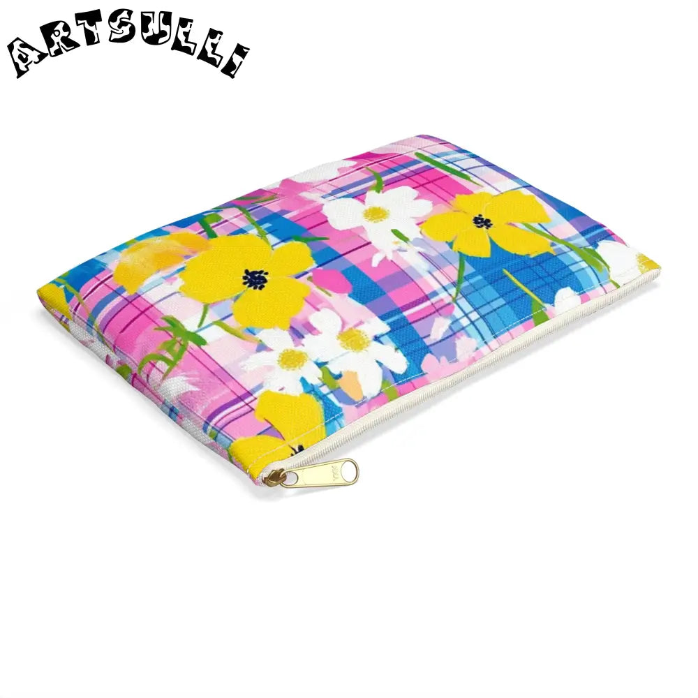 JAKKOUTTHEBXX Plaid Garden Pink and Purple Accessory Pouch