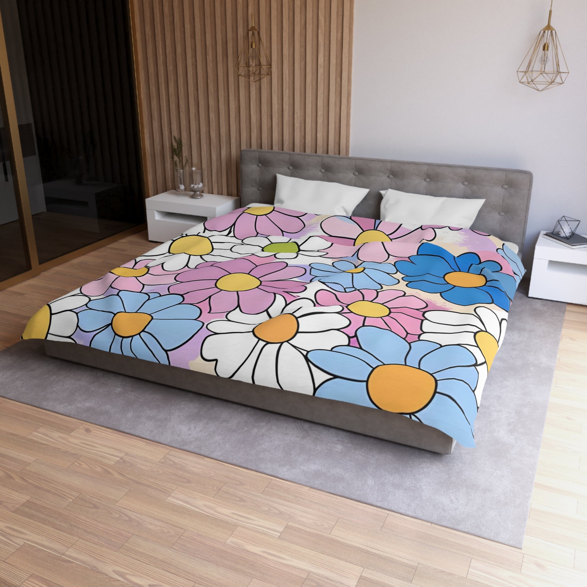 Flower Hour Purple and Blue Microfiber Duvet Cover, Artsulli - Art is Long, Life is Short, Home Decor, , , , , , , 