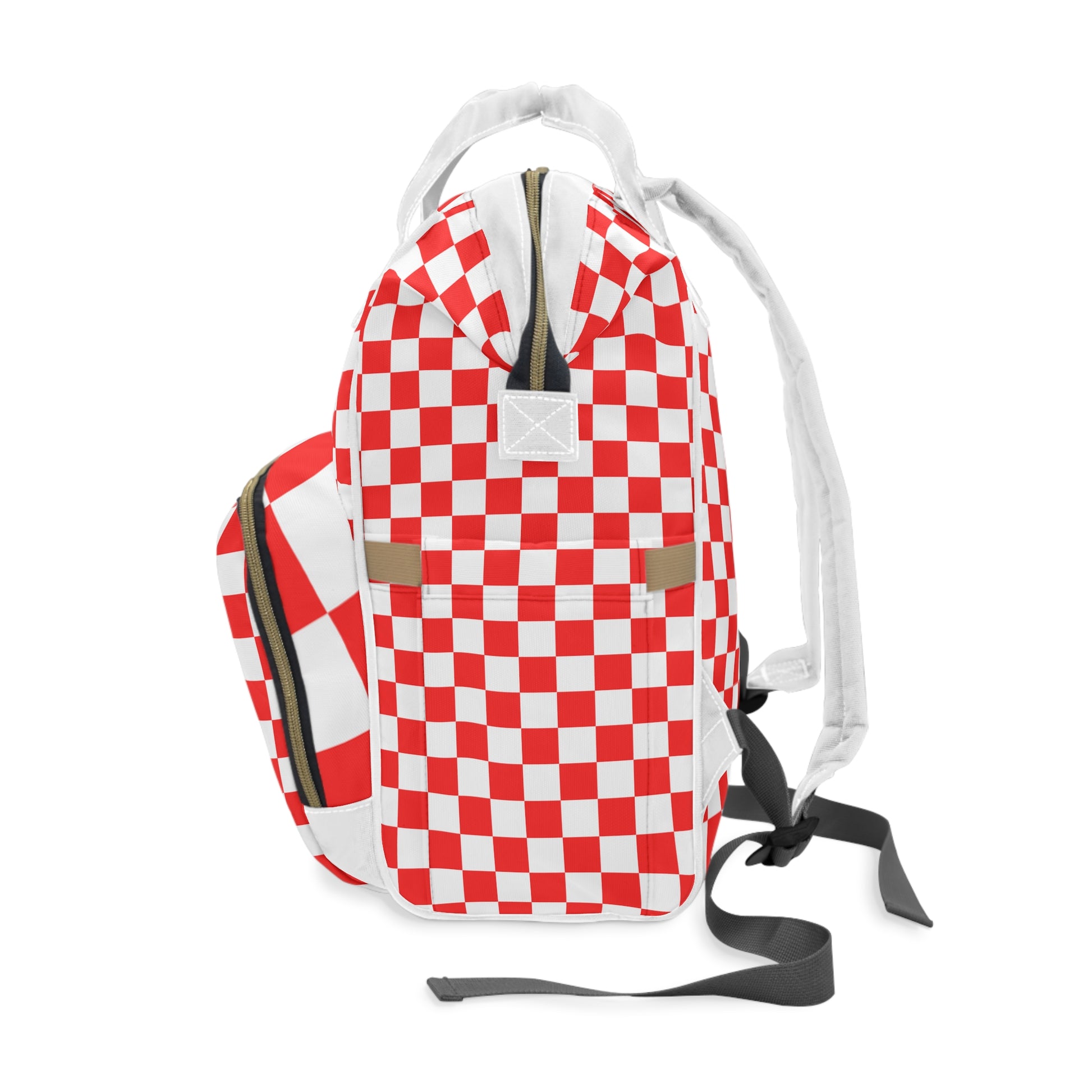 Checkerboard Red and White Multifunctional Diaper Backpack, Artsulli - Art is Long, Life is Short, Bags, , , , , , , 