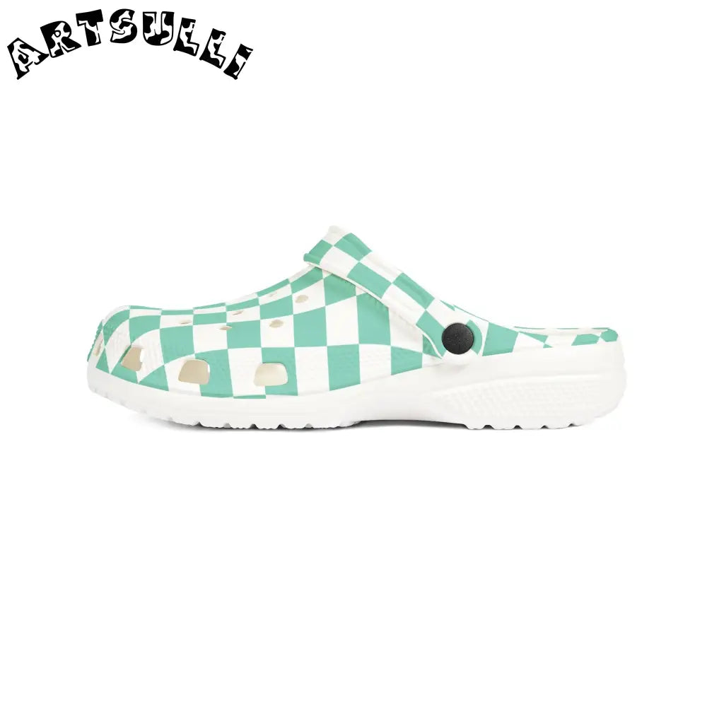 JAKKOUTTHEBXX Checkerboard Light Green EVA Foam Rubber Shoes (AOP)