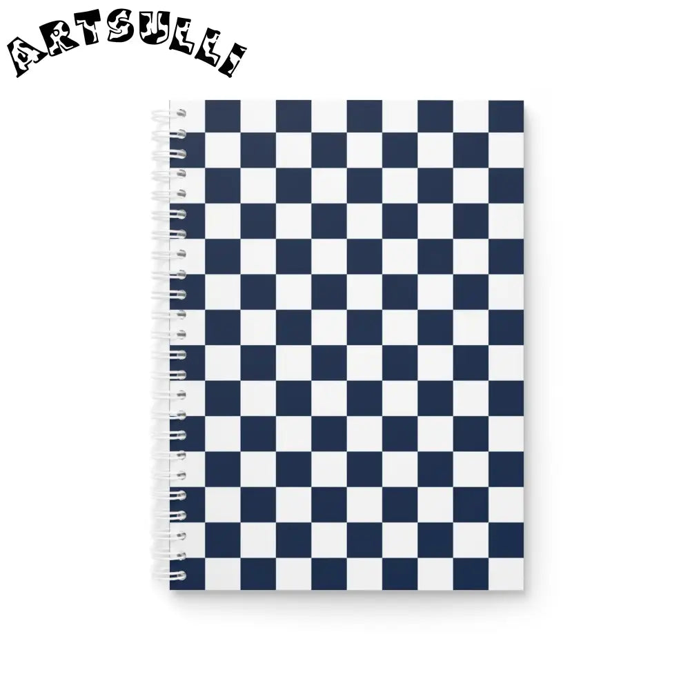 JAKKOUTTHEBXX Checkerboard White and Navy Blue Spiral Notebook