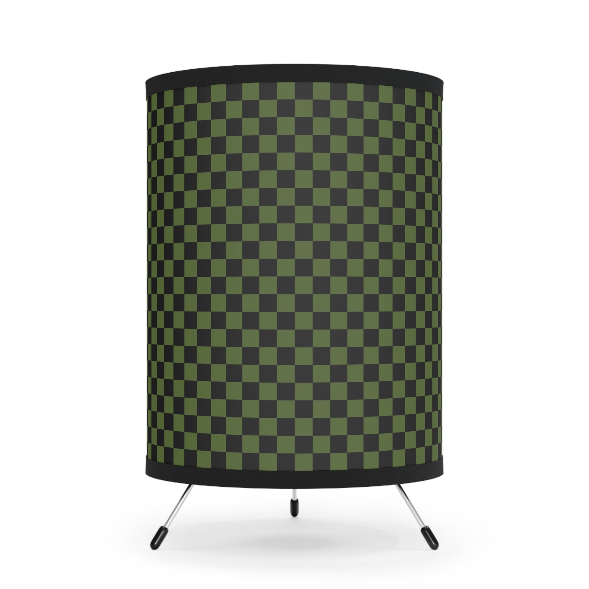 Checkerboard Olive Green and Black Tripod Lamp with High-Res Printed Shade, US\CA plug, Artsulli - Art is Long, Life is Short, Home Decor, Size, One size, Color, Black, , , 68419874103554518910