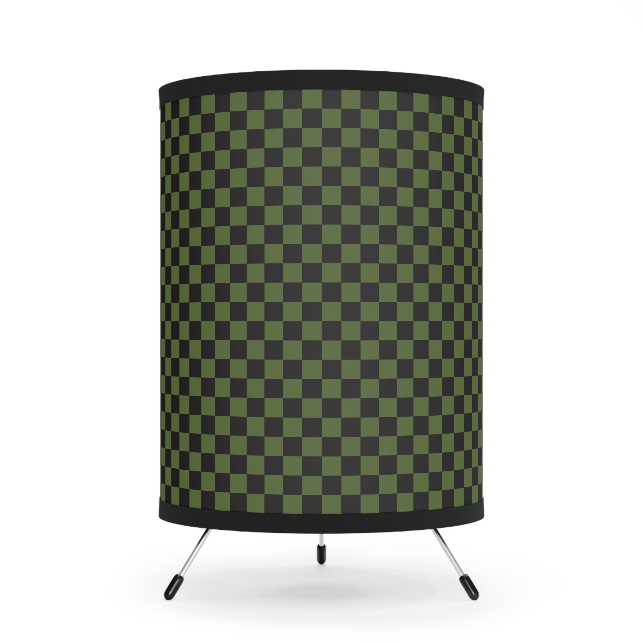 Checkerboard Olive Green and Black Tripod Lamp with High-Res Printed Shade, US\CA plug, Artsulli - Art is Long, Life is Short, Home Decor, Size, One size, Color, Black, , , 68419874103554518910