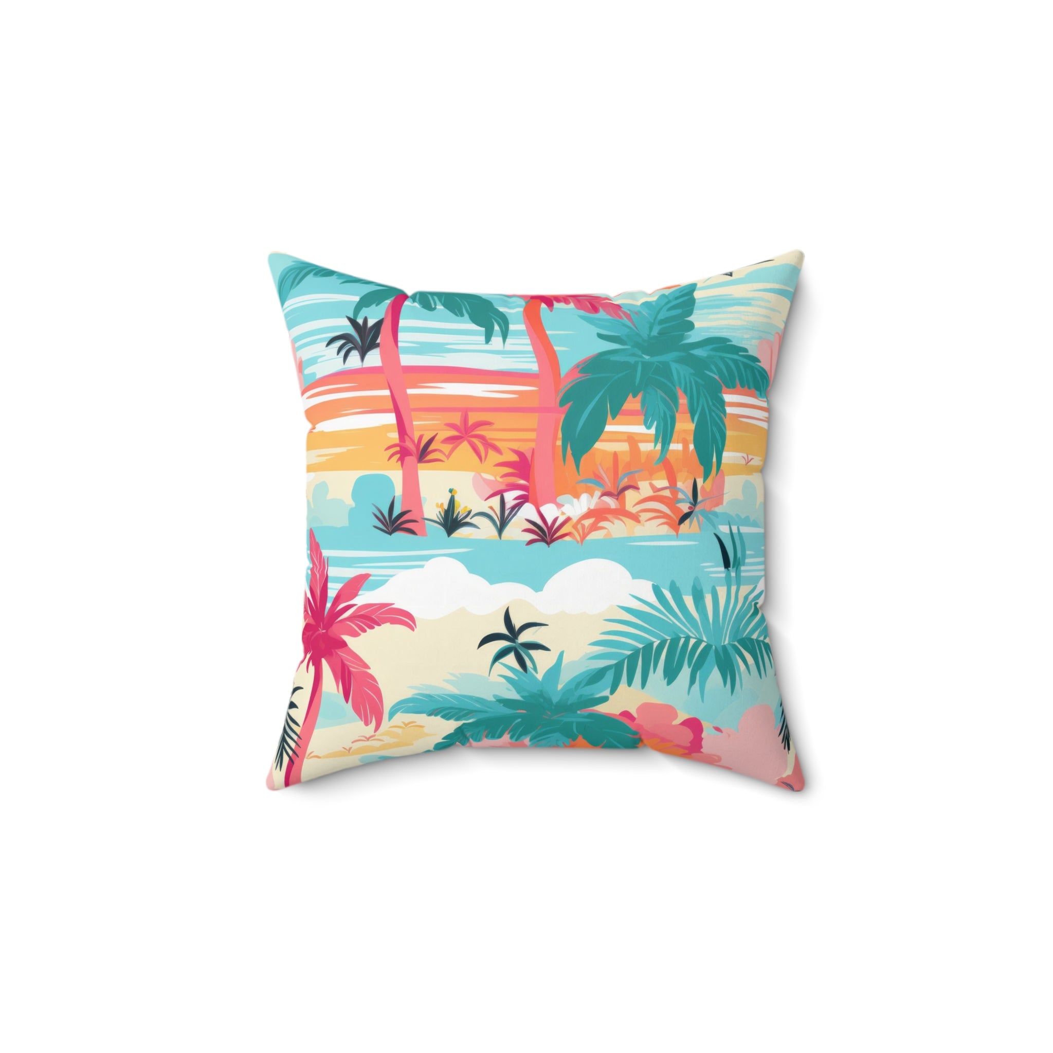 Tropical Palm Beach Paradise Multi-Color Spun Polyester Square Pillow, Artsulli - Art is Long, Life is Short, Home Decor, Size, 14" × 14", , , , , 95342598773000737503