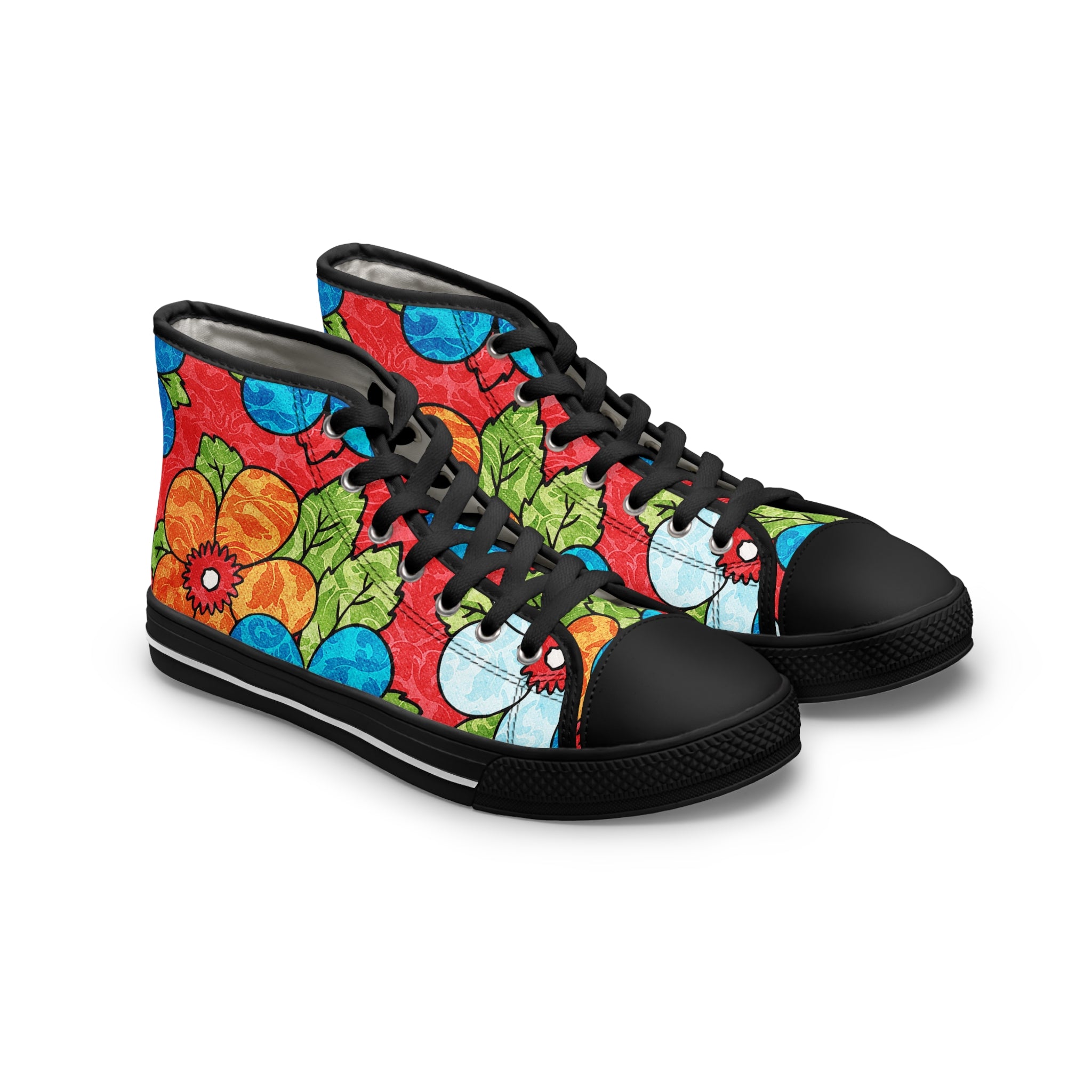 Groovy Red Floral Kl IV Women's High Top Sneakers, Artsulli - Art is Long, Life is Short, Shoes, Size, US 5.5, Color, Black sole, , , 36819364621786840257