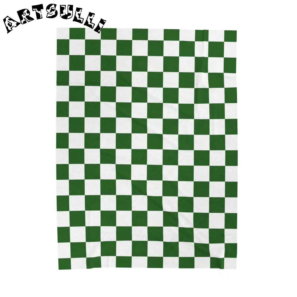 JAKKOUTTHEBXX Checkerboard White and Dark Green Velveteen Plush