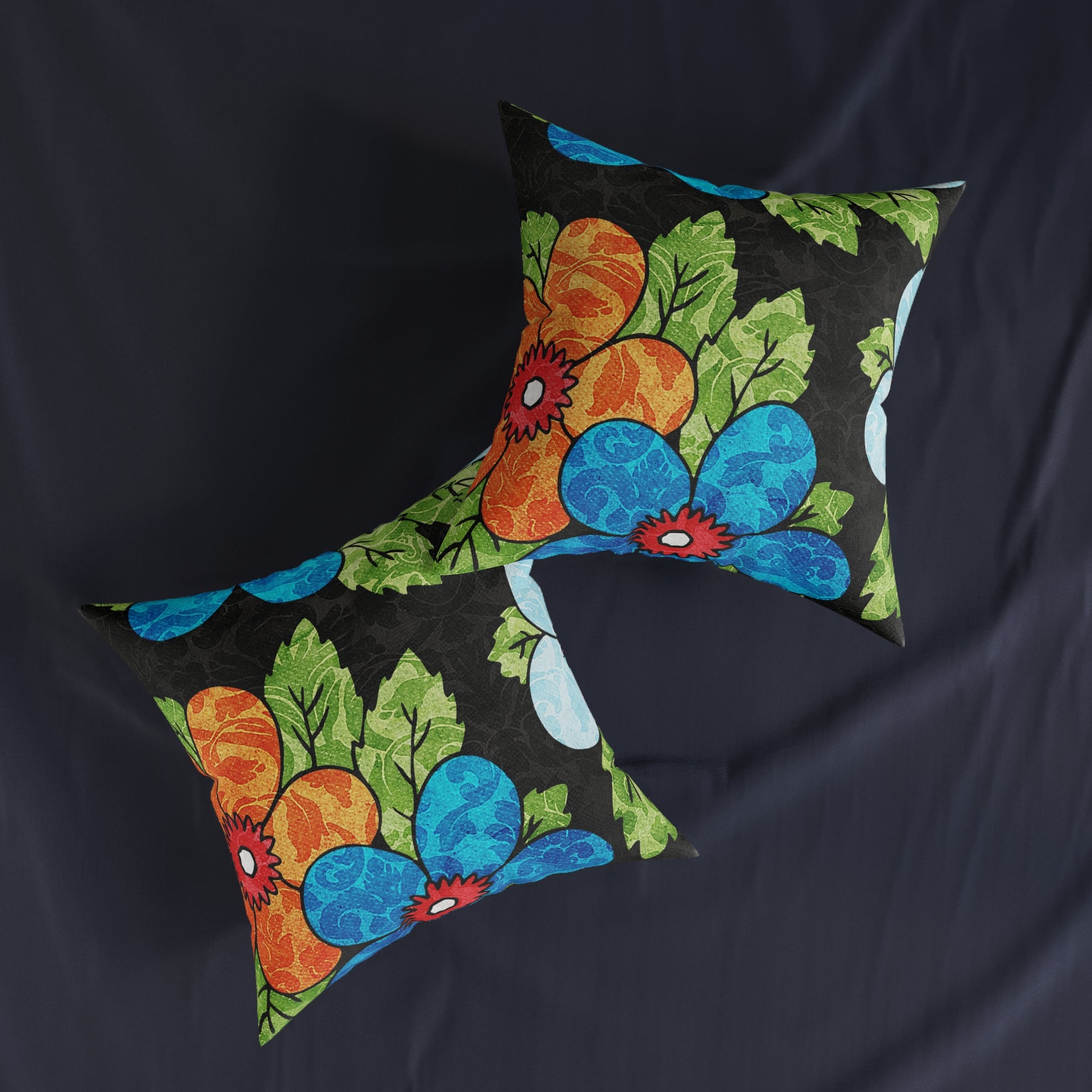 Groovy Black Floral Kl Square Pillow, Artsulli - Art is Long, Life is Short, Home Decor, , , , , , , 