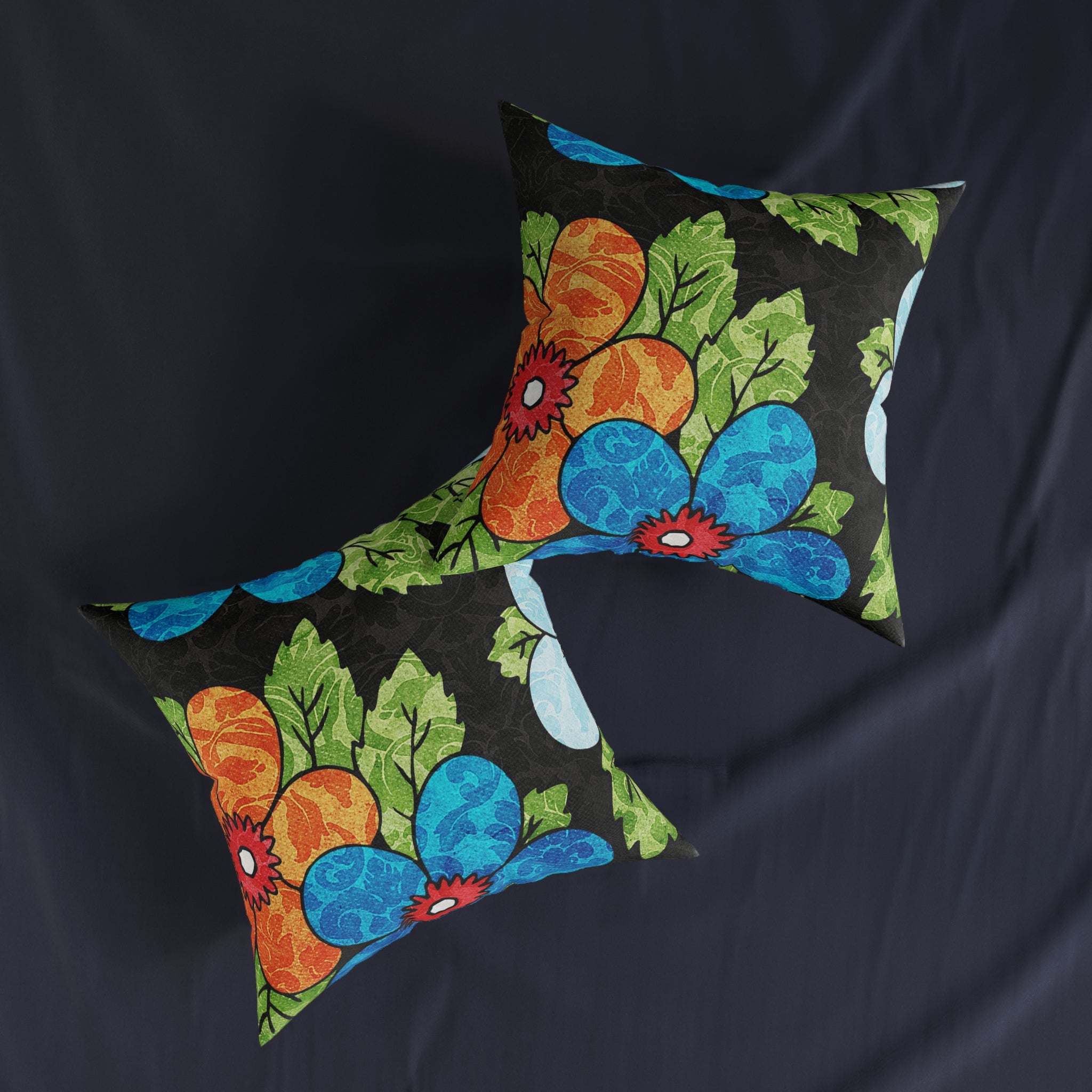 Groovy Black Floral Kl Square Pillow, Artsulli - Art is Long, Life is Short, Home Decor, , , , , , , 