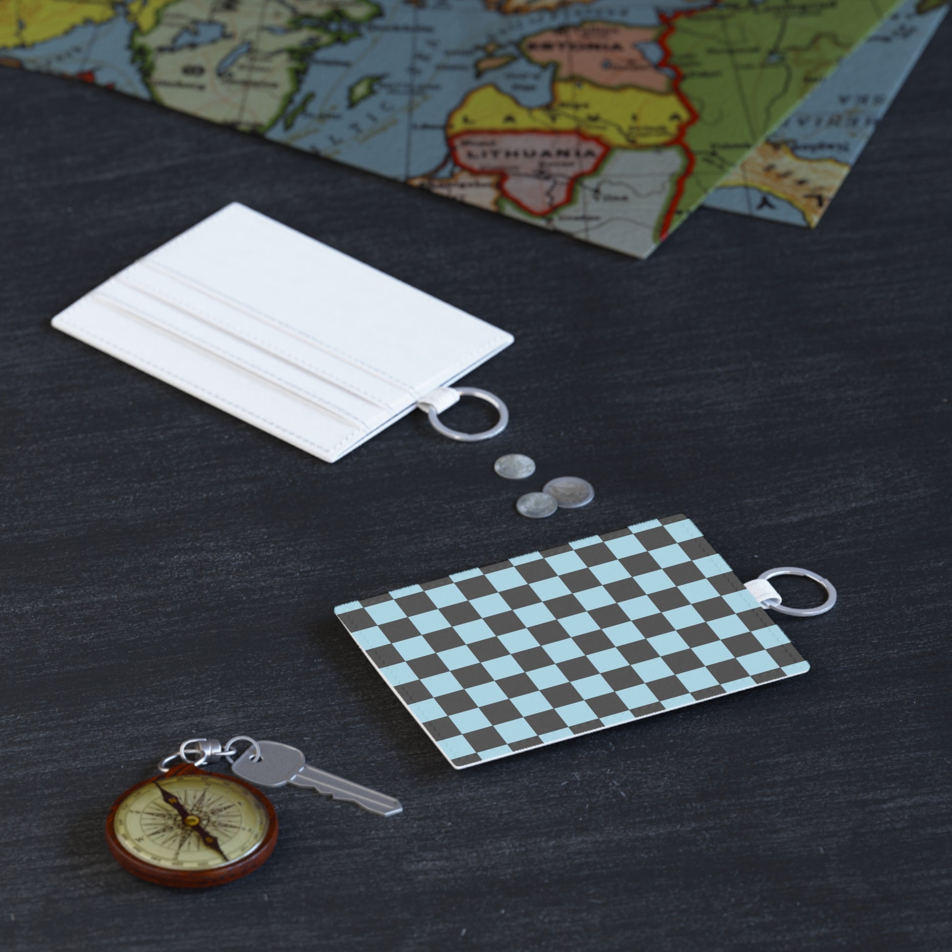 Checkerboard Black and Blue Saffiano Leather Card Holder, Artsulli - Art is Long, Life is Short, Accessories, , , , , , , 