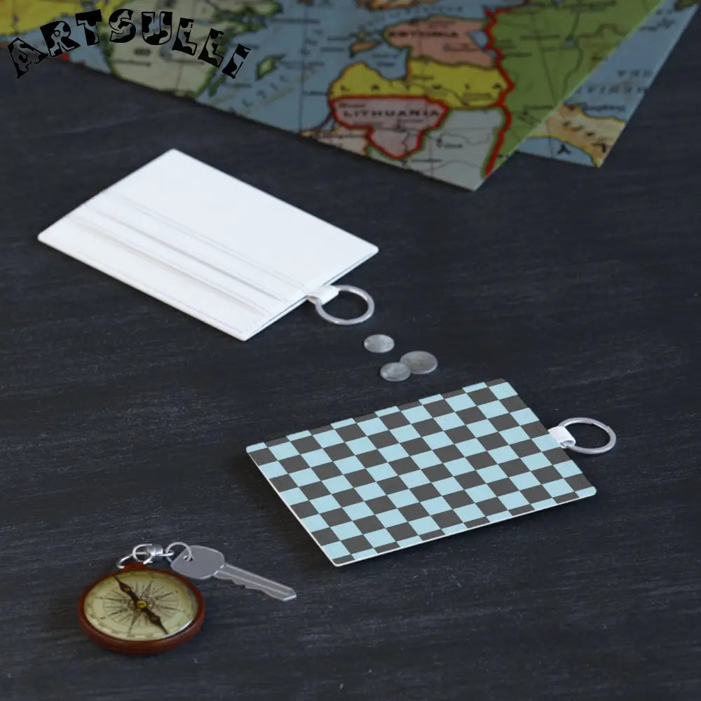 JAKKOUTTHEBXX Checkerboard Black and Blue Saffiano Leather Card