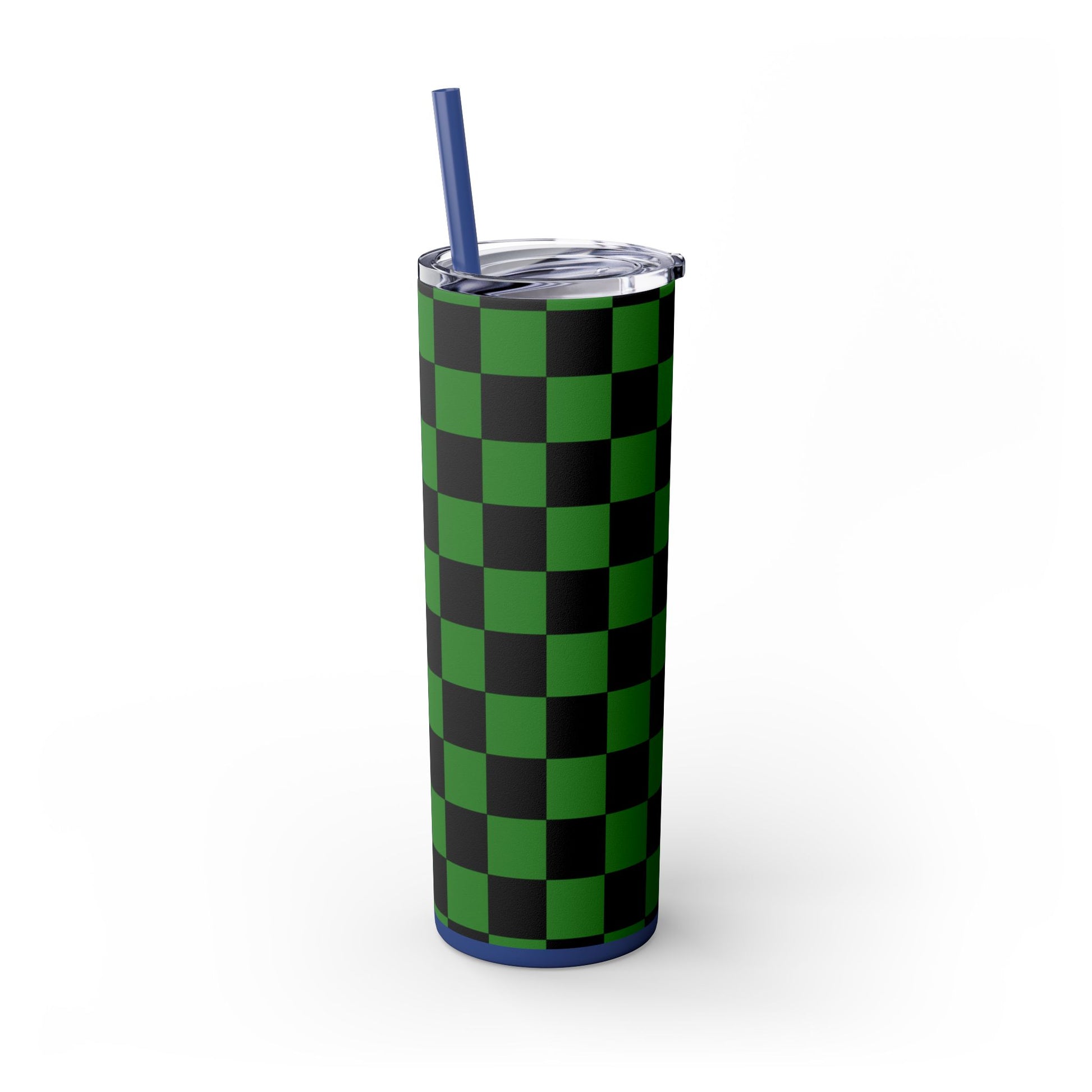 Checkerboard Green and Black Skinny Tumbler with Straw, 20oz, Artsulli - Art is Long, Life is Short, Mug, , , , , , , 