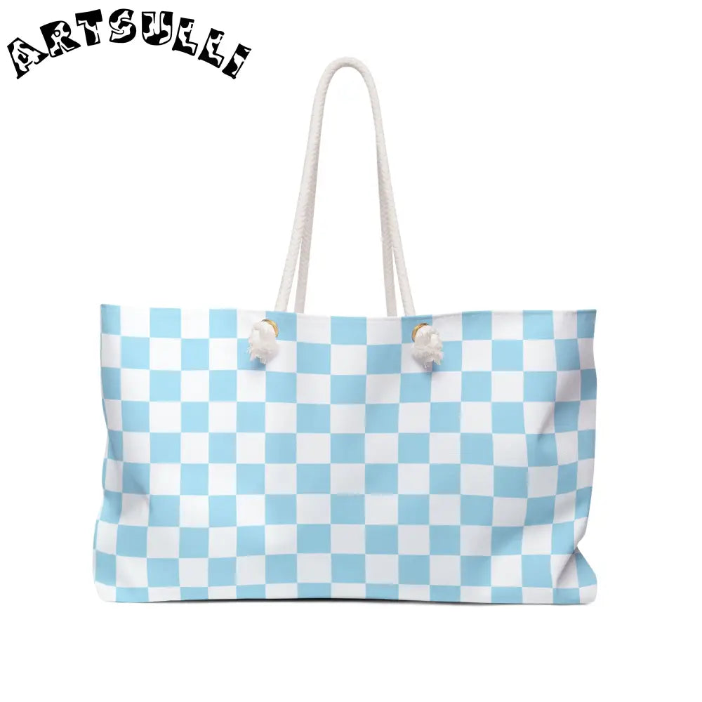 JAKKOUTTHEBXX Checkerboard Sky Blue Weekender Bag JAKKOUTTHEBXX